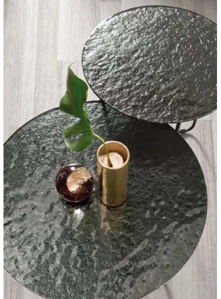 Tavolino tondo con piano vetro temperato effetto martellato Fumč JON 60
