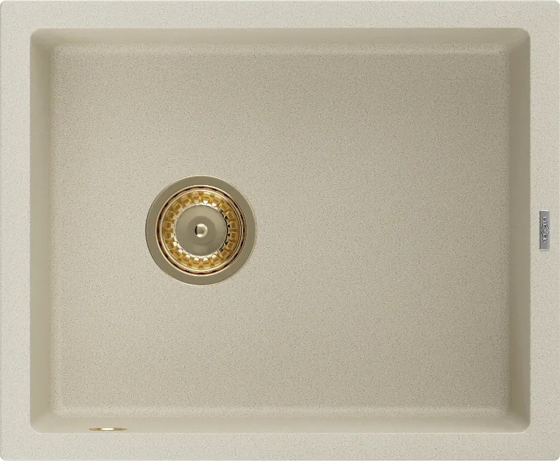 Mexen Pedro lavello in granito a 1 vasca 560 x 460 mm, beige, sifone dorato - 6508561000-69-G