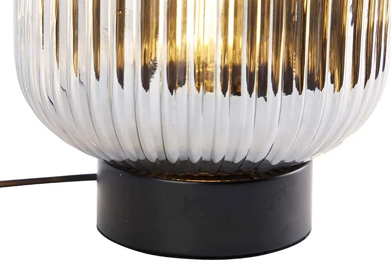 Lampada da tavolo Art Déco nera con vetro fumé - Karel