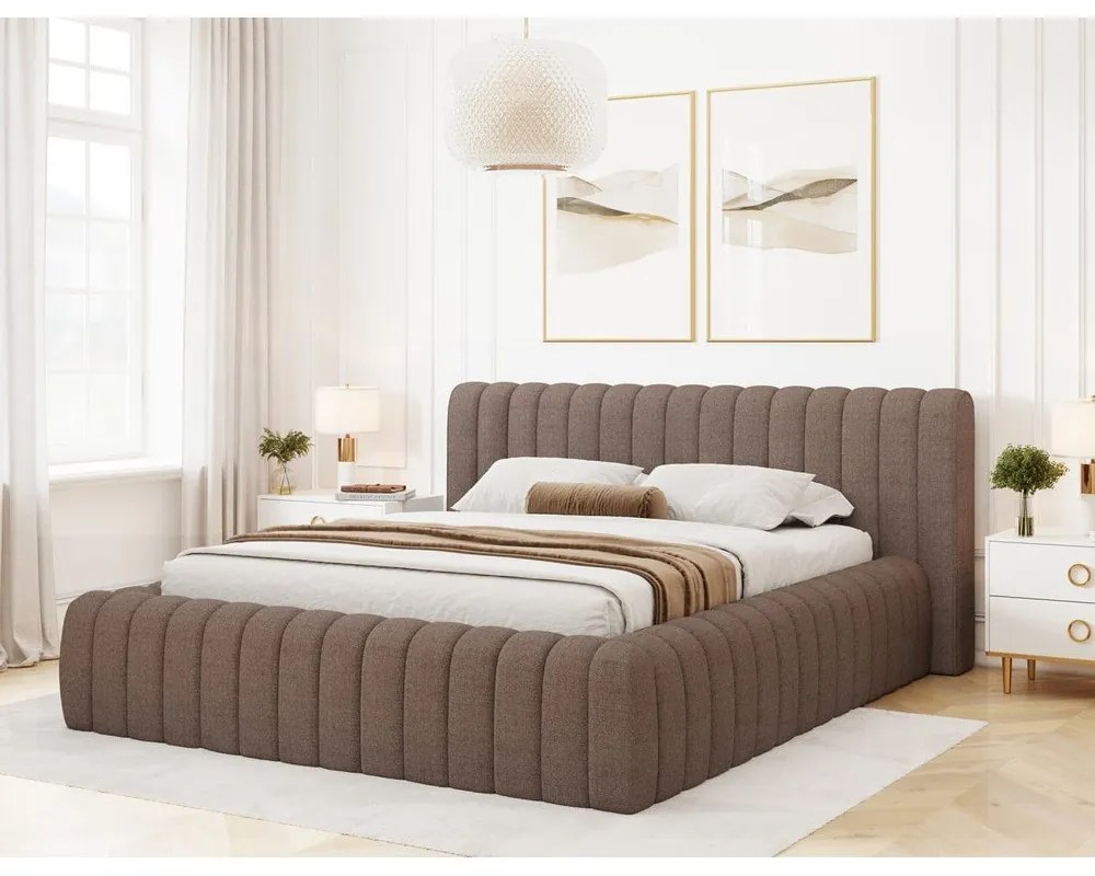 Letto matrimoniale imbottito marrone con contenitore e rete inclusi 180x200 cm Carilla – ELTAP