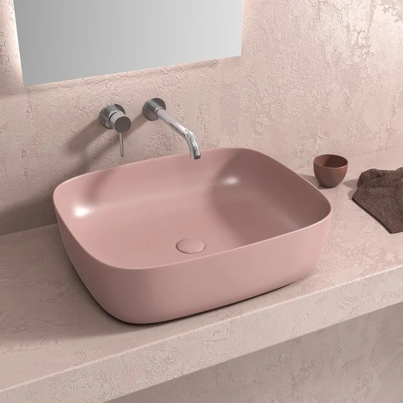 Kamalu - lavabo da appoggio colore rosa opaco | klt-490r