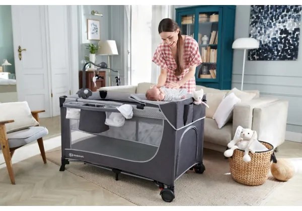 KINDERKRAFT - Lettino da viaggio LEODY grigio