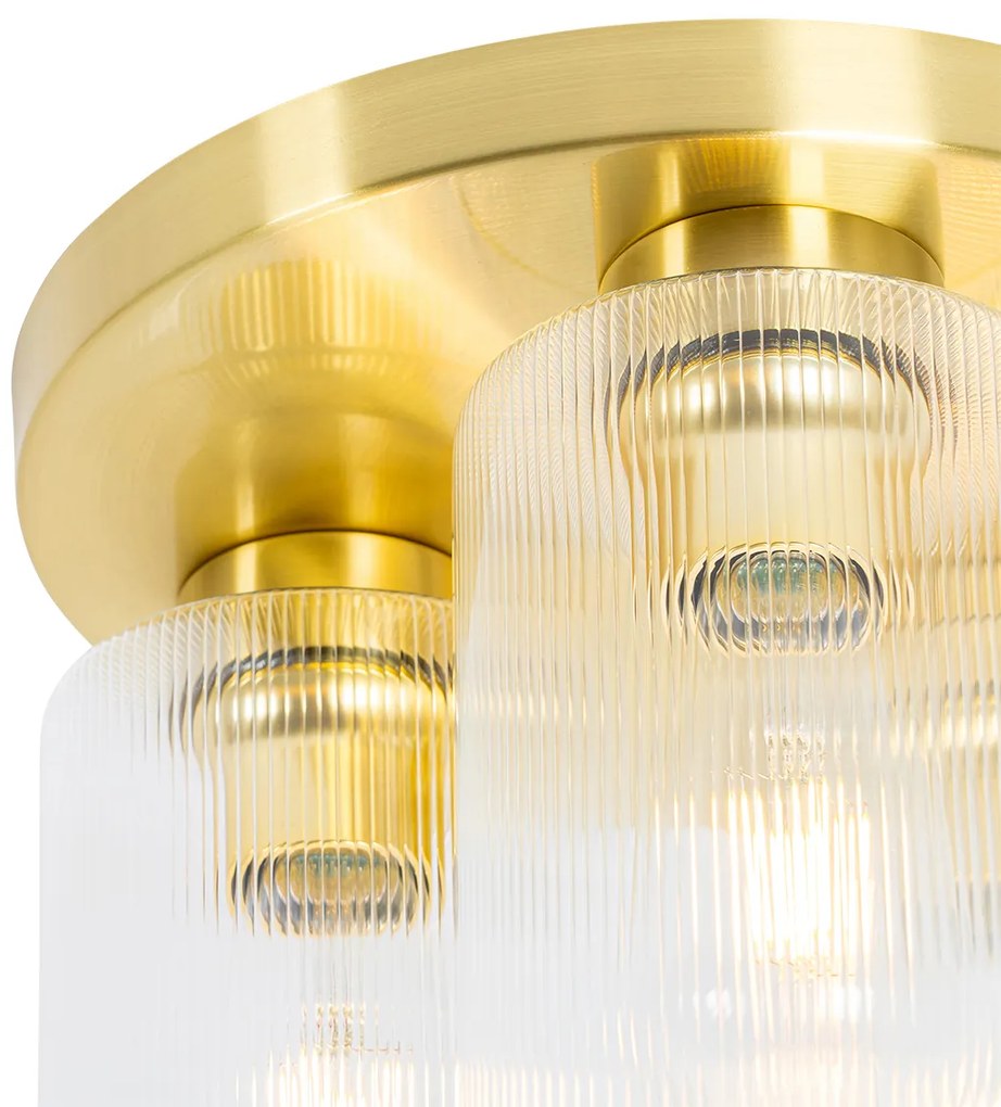 Plafoniera Art Déco dorata con vetro 3 luci - Laura