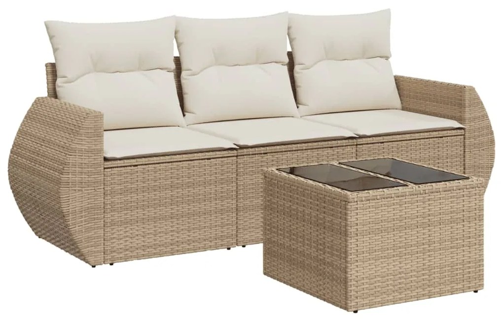 Set divano da giardino 4 pz con cuscini beige in polyrattan