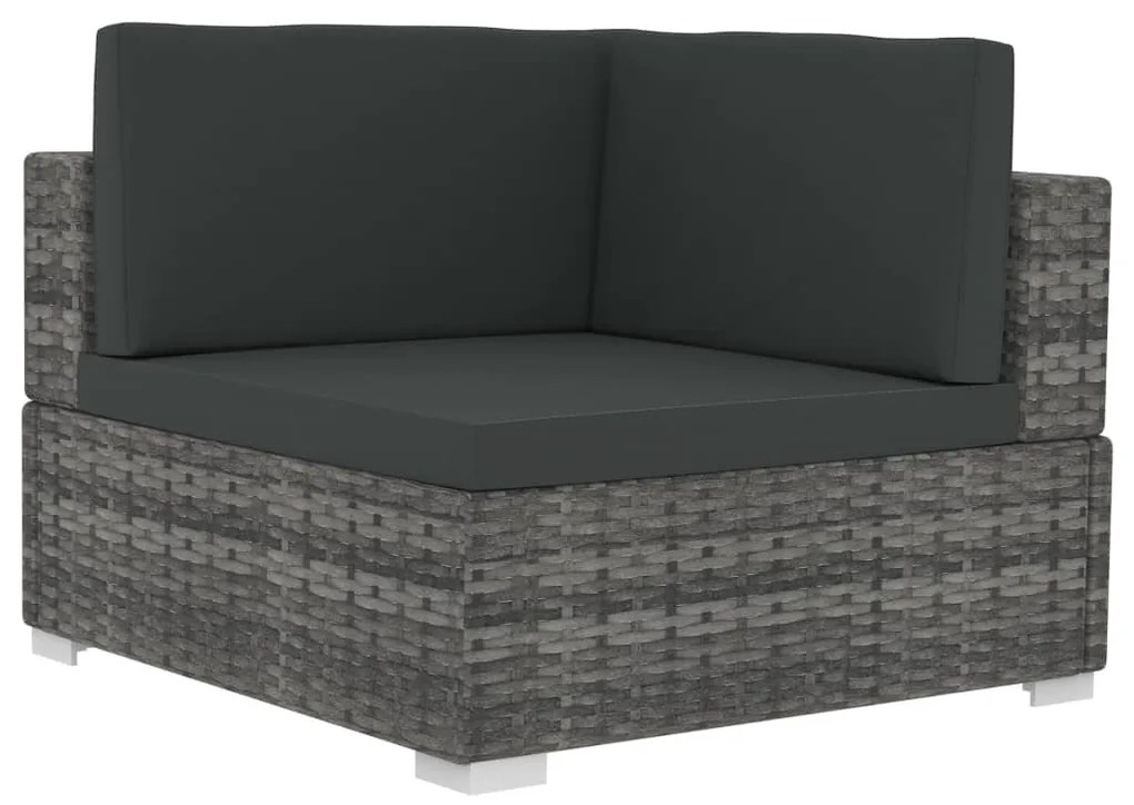 Set divani da giardino 3 pz con cuscini in polyrattan grigio