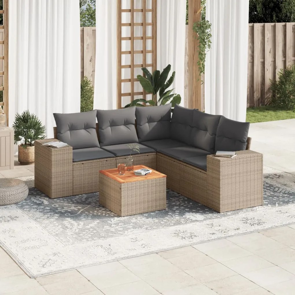 Set divano da giardino 6 pz con cuscini beige in polyrattan