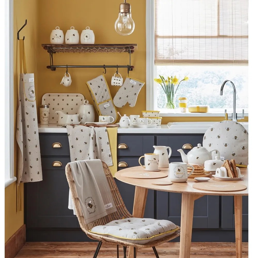 Coperchio per teiera in cotone beige e giallo con Bumble Bee - Cooksmart ®