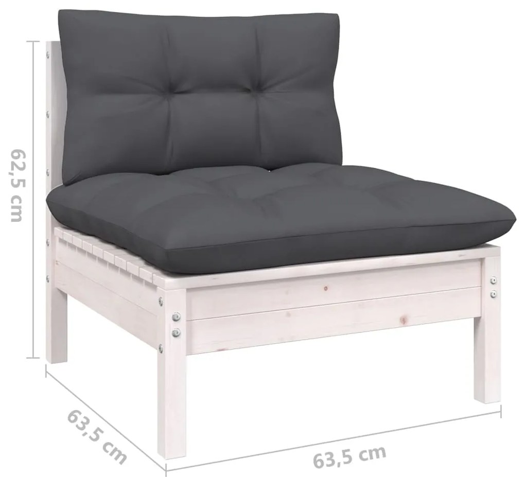 Set Divani da Giardino 11 pz con Cuscini Legno di Pino Bianco