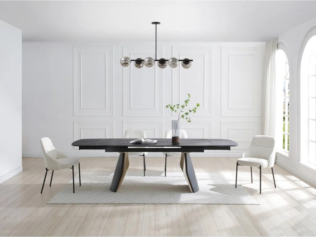 Lampadario in metallo - 6 globi in vetro fumé - L. 98 cm - Nero - YUKON