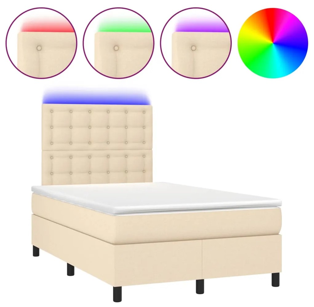 Letto a molle con materasso e led crema 120x190 cm in tessuto