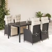 Set da Pranzo da Giardino 5 pz Nero con Cuscini in Polyrattan 3213316