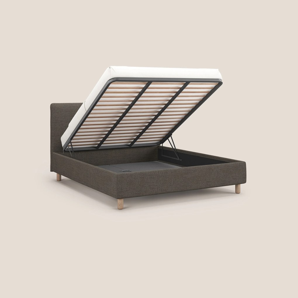 Serena letto contenitore salvaspazio scandinavo in tessuto fiammato impermeabile T03 talpa