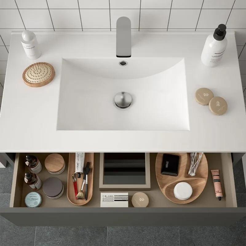 Mobile sospeso 80 cm Mavi 2 cassetti grigio grafite con lavabo e specchio