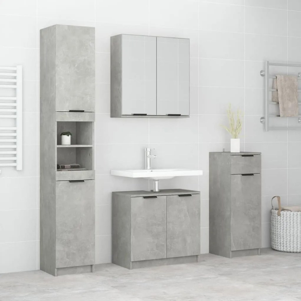 Set mobili da bagno 4 pz grigio cemento in legno multistrato