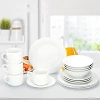 Set 16 Pezzi Servizio Piatti da Colazione per 4 Persone Ceramica Bianca Alpina