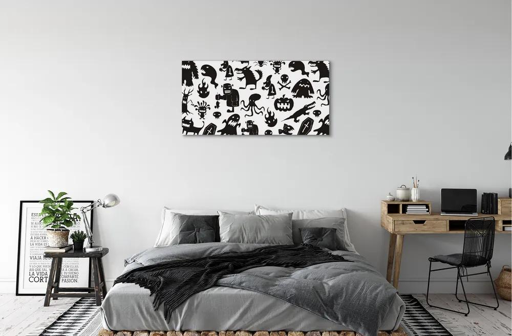 Quadro su tela Sfondo bianco creature nere 100x50 cm