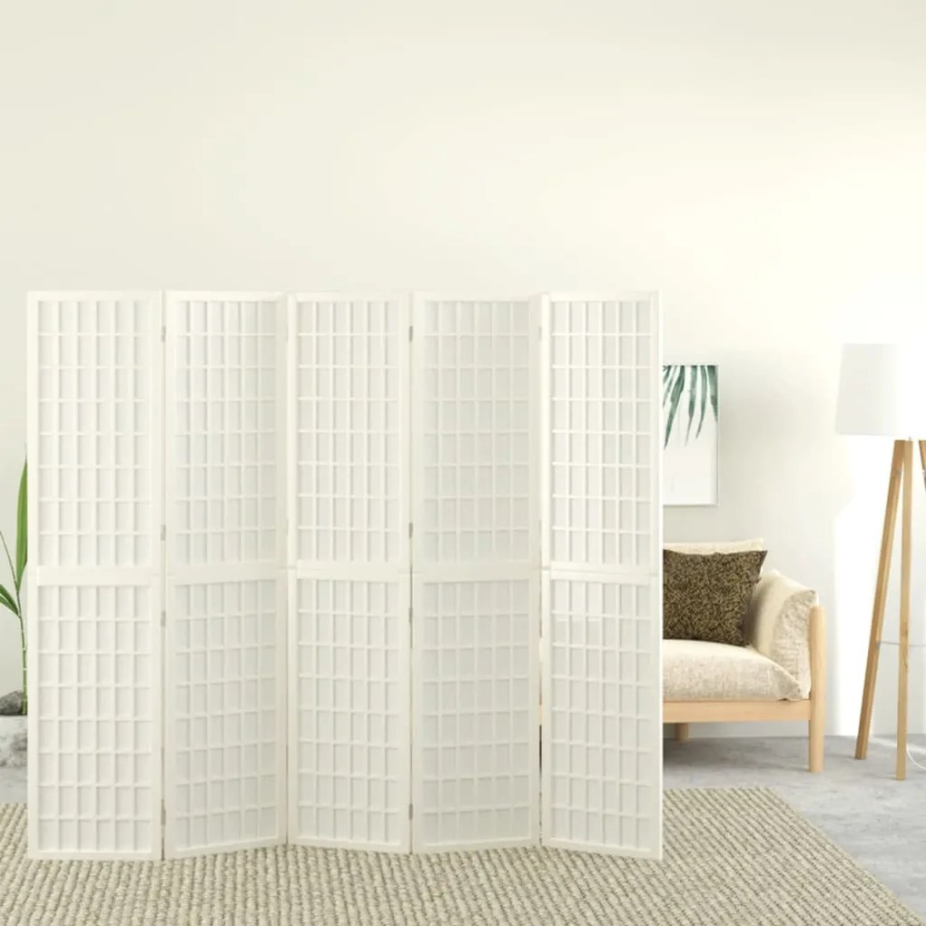 Divisorio Pieghevole 5 Pannelli Stile Giapponese 200x170 Bianco /
