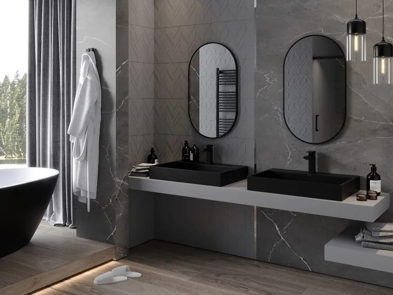 Mexen Loft specchio da bagno ovale 85 x 50 cm, cornice nera - 9851-085-050-000-70