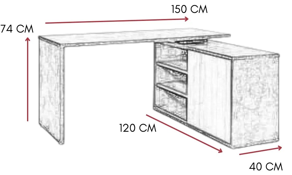 Scrivania Pc Ufficio Angolare Tavolo per Computer con Mobiletto Salvaspazio 1 Anta 6 Ripiani, in Legno cm 150x120x74