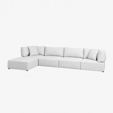 Divano Componibile In 4 Pezzi Con 2 Poltrone Angolari E Puff Kata Beige Crema - Sklum