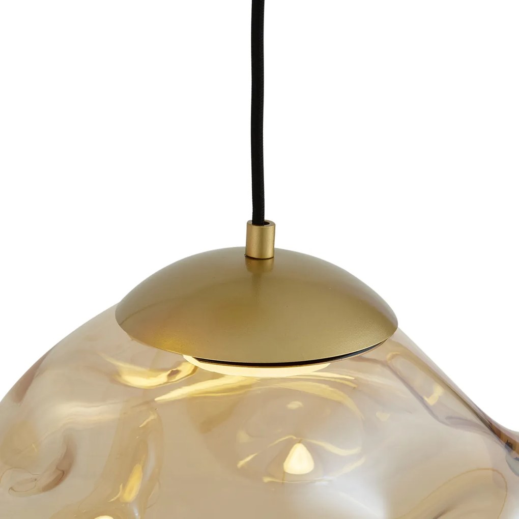 Lampada a sospensione Hotel Chic ottone con vetro ambrato 5 luci - Gus