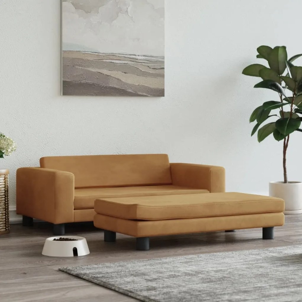 Lettino per cani con estensione marrone 100x50x30 cm in velluto