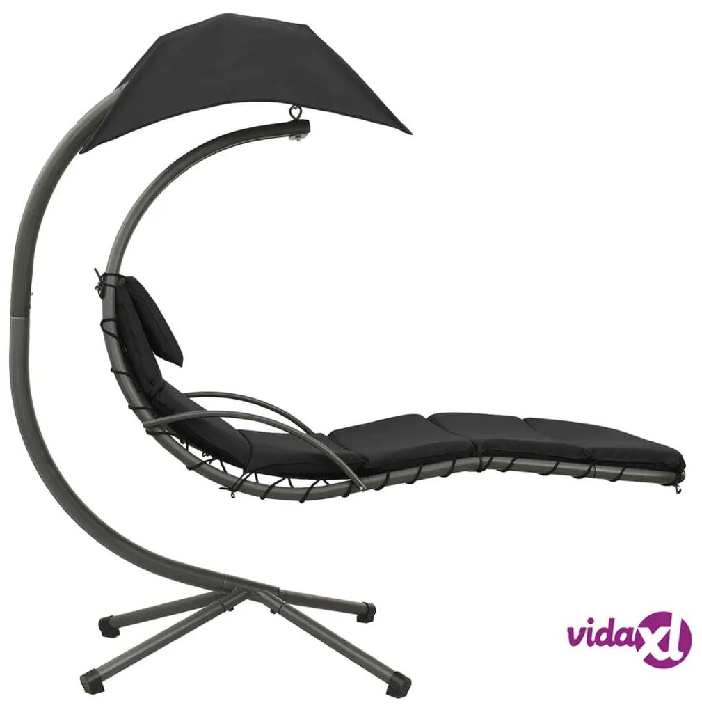 vidaXL Dondolo da Giardino Nero e Grigio 190x90x200 cm in Tessuto