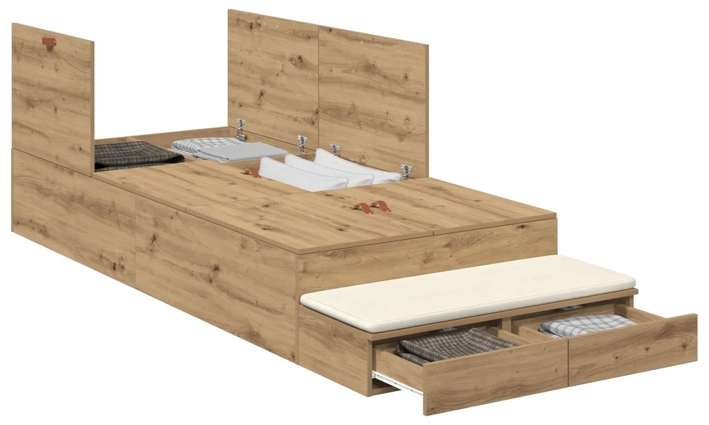 Struttura letto con contenitore rovere artigianale