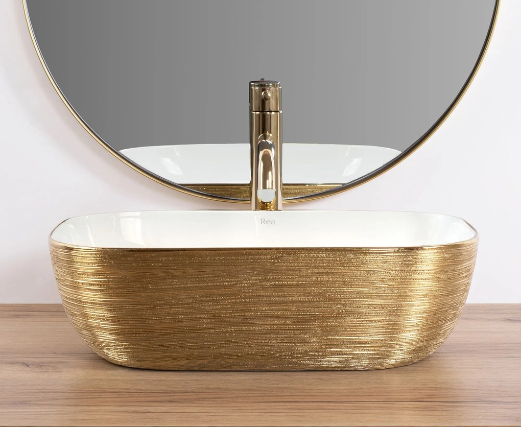 Lavabo da appoggio Rea Belinda White GOLD BRUSH