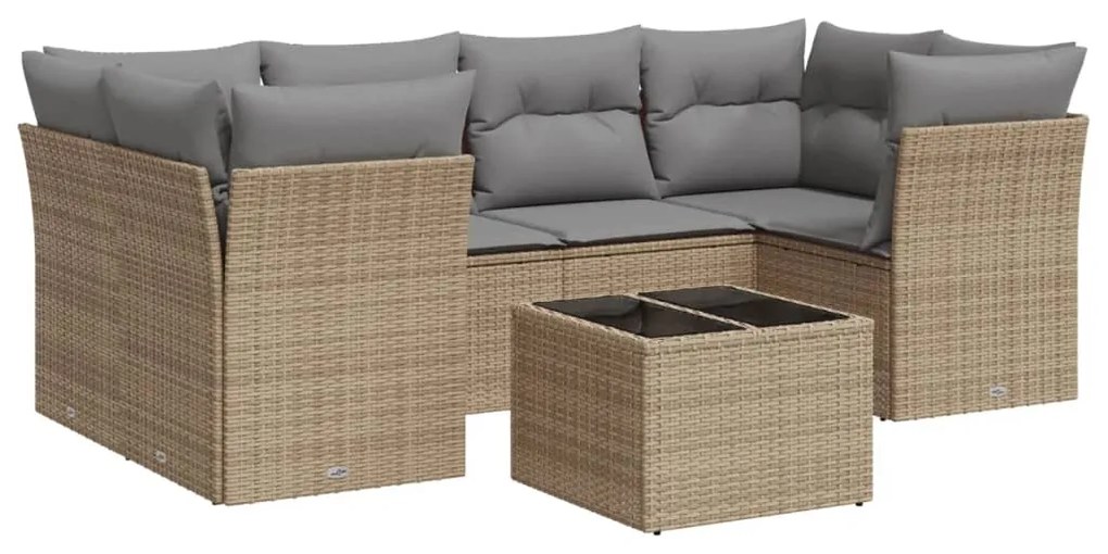 Set divani da giardino 7 pz con cuscini beige in polyrattan