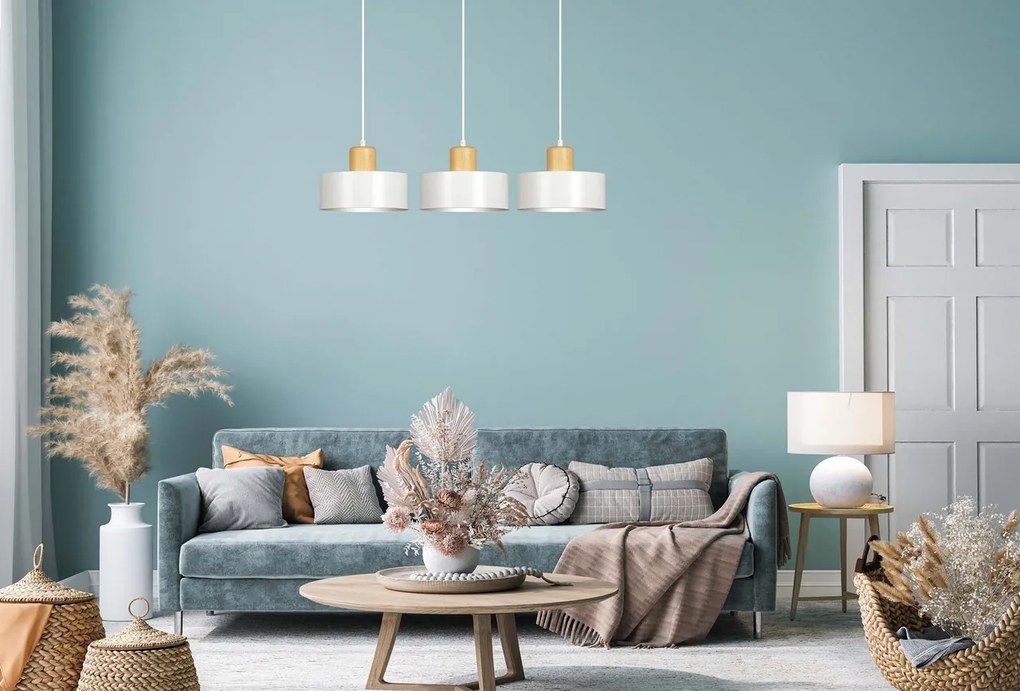 Lampadario a Sospensione in Acciaio e Legno TORIN 3 3xE27