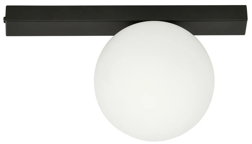 Plafoniera Moderna 1 Luce Giapeto Barra In Acciaio Nero E Sfera Di Vetro Opale