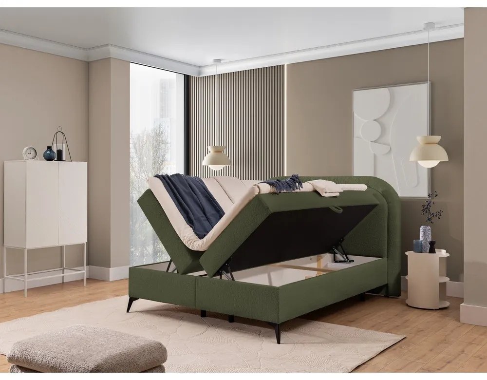 Letto boxspring verde con contenitore 180x200 cm Ornes – Ropez
