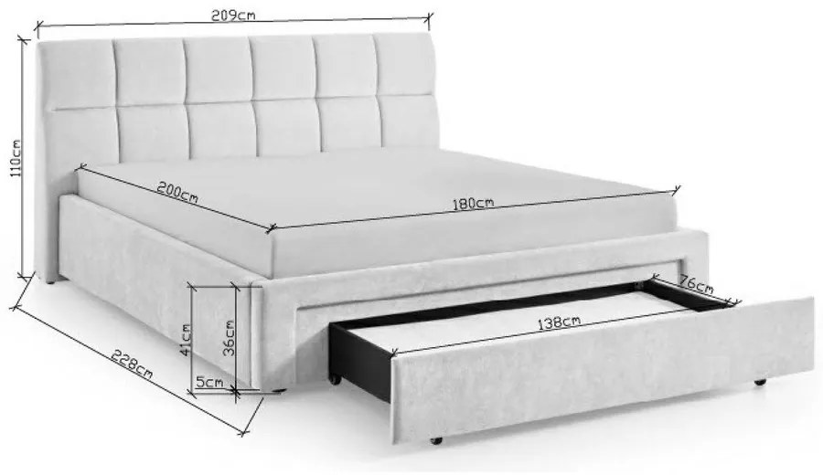 Letto matrimoniale imbottito grigio rete non inclusa 180x200 cm Canyon – Meise Möbel