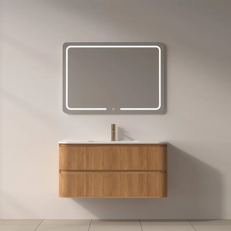 Mobile bagno cannettato 100 cm con lavabo in ceramica | KAM-NORTH-100C - KAMALU