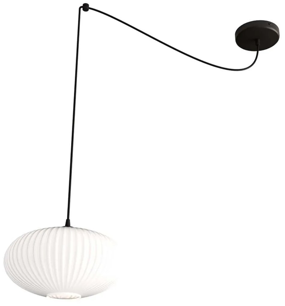 Sospensione 1 Luce Elios In Acciaio Nero Paralume Plissettato Bianco