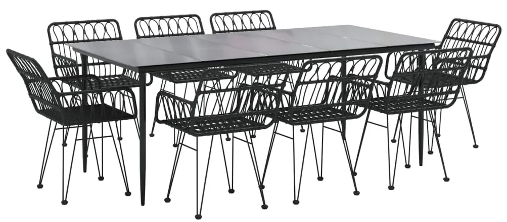 Set da pranzo da giardino 9 pz nero in polyrattan