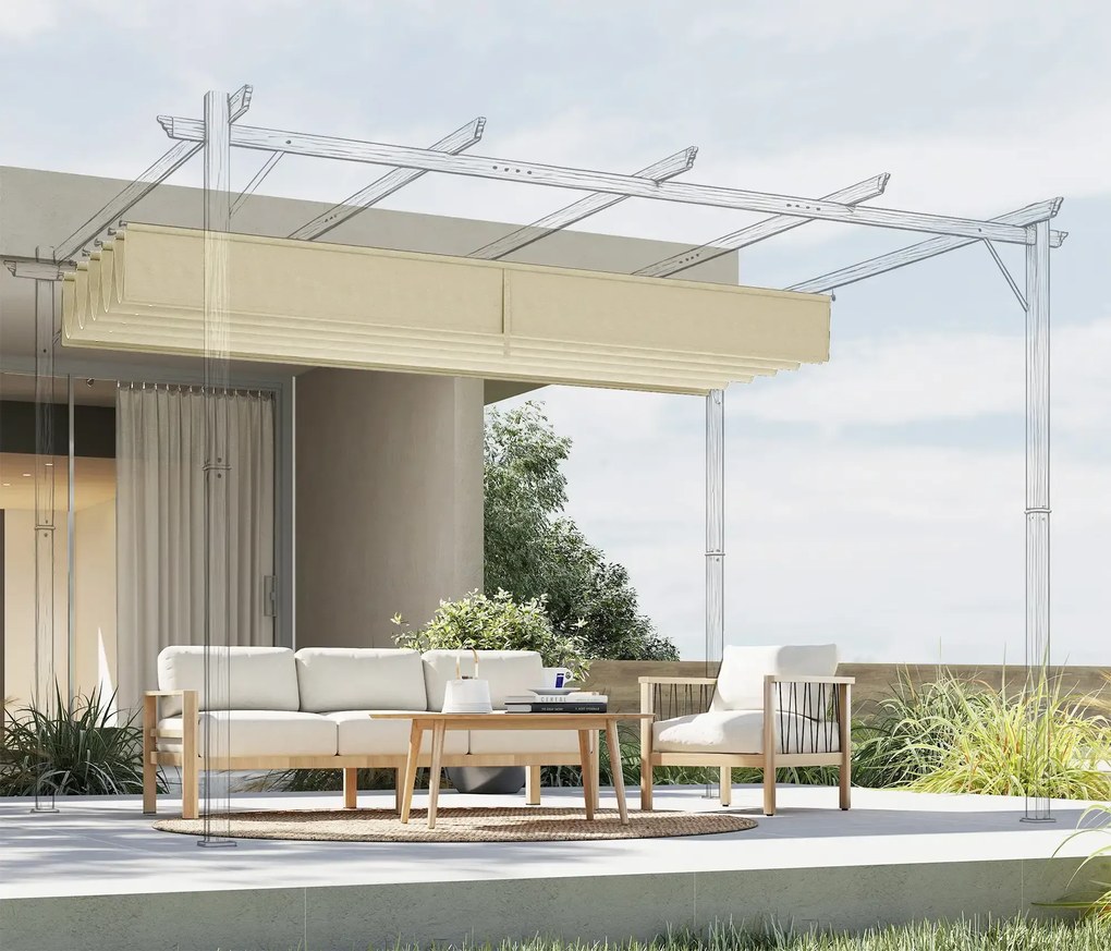 Tetto di Ricambio per Pergola Gazebo da Giardino 300x400 cm in Poliestere Crema...