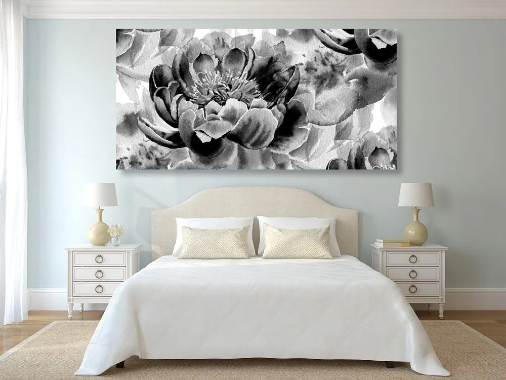 Quadro su tela – Peonie in bianco e nero
