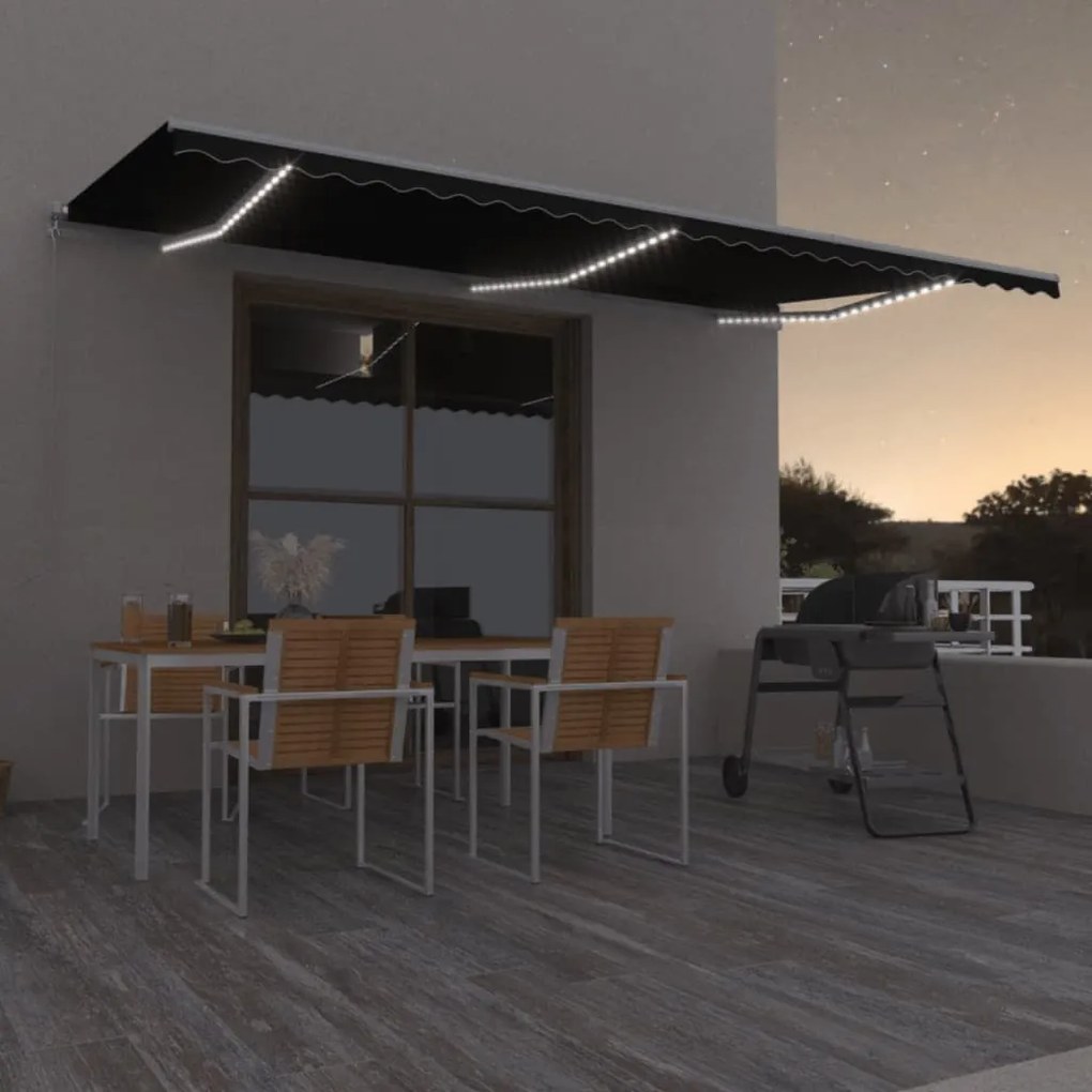 Tenda Da Sole Retrattile Manuale Con Led 600x350 Cm Antracite /