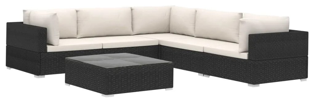 Set divani da giardino 6 pz con cuscini in polyrattan nero