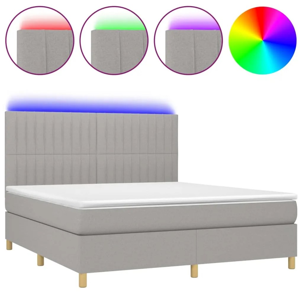 Letto a molle materasso e led grigio chiaro 160x200 cm tessuto