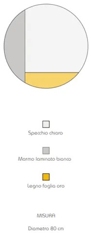 Specchio rotondo 80 cm marmo laminato bianco e foglia oro - THOMAS
