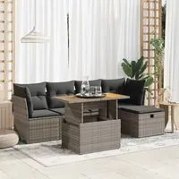 Set Divano da Giardino 6pz con Cuscini Grigio Polyrattan Acacia 3327970