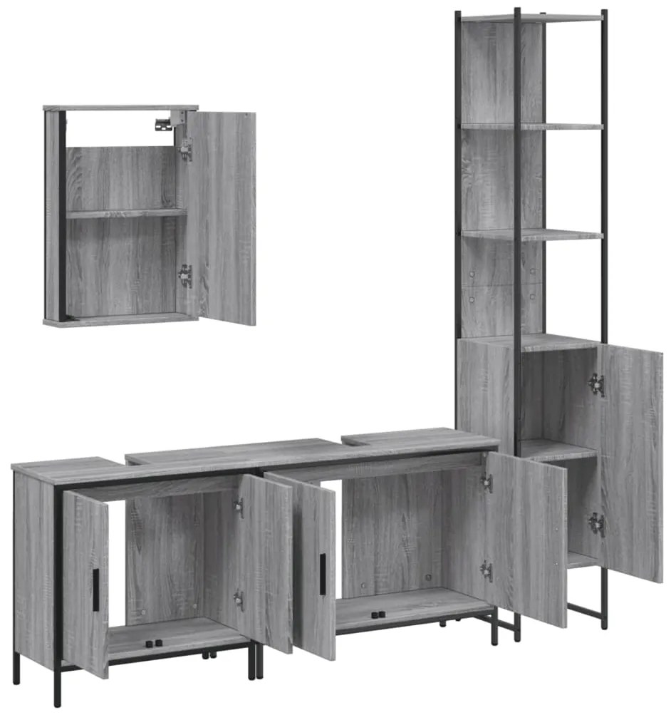 Set mobili da bagno 4 pz grigio sonoma in legno multistrato