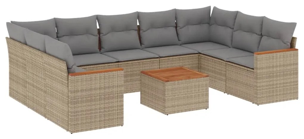 Set Divano da Giardino 10 pz con Cuscini Beige in Polyrattan