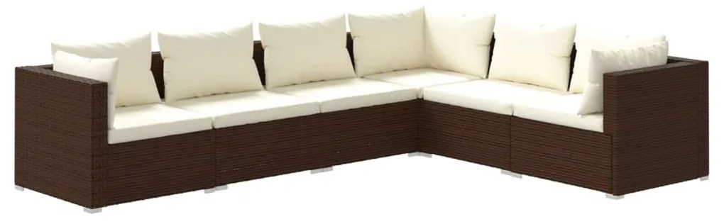 Set divani da giardino 6 pz con cuscini in polyrattan marrone