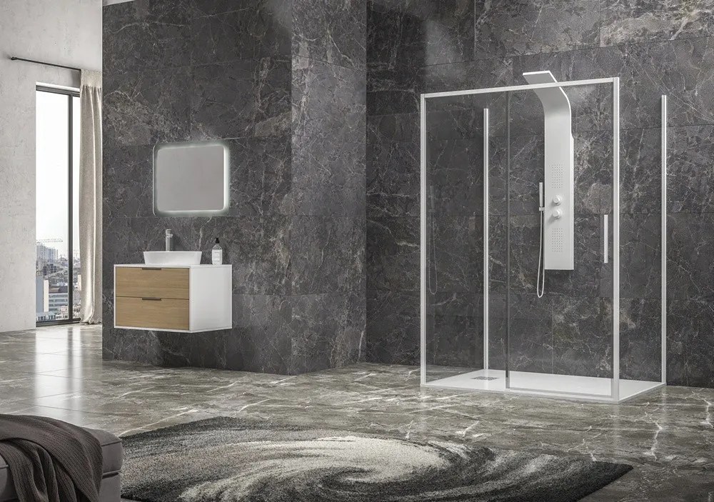Box doccia 3 lati 90x140x90 scorrevole  telaio bianco | KLA-4000N - KAMALU