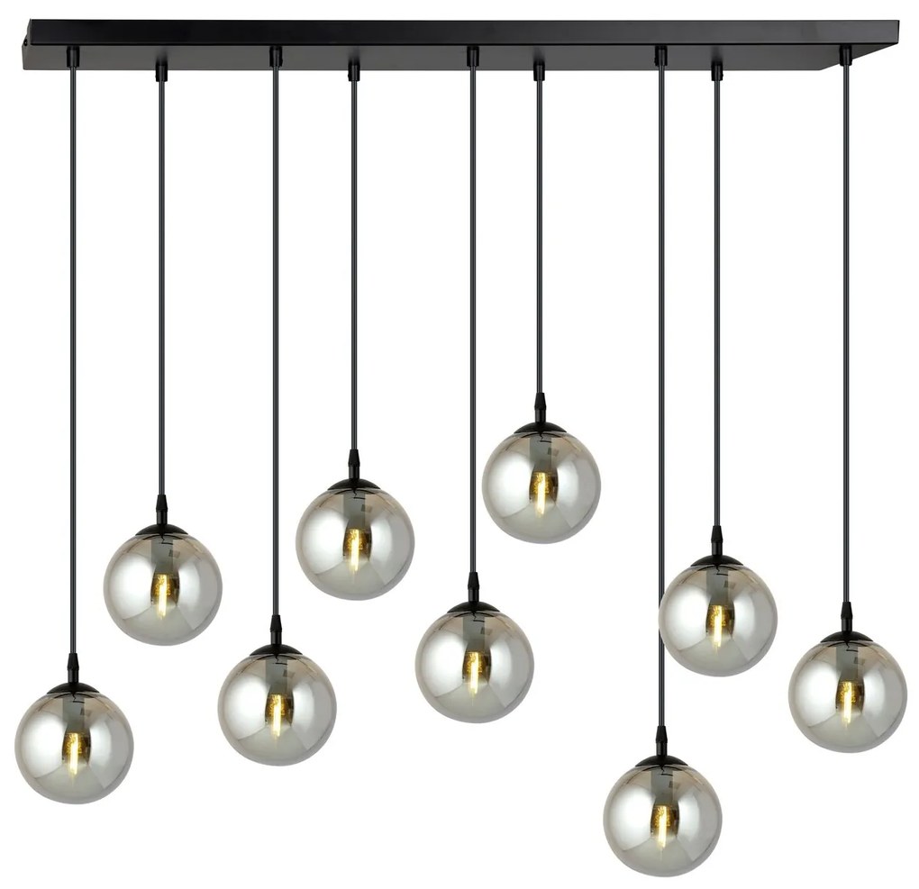 Lampadario a Sospensione in Acciaio e Vetro COSMO 9 Nero 9xE14