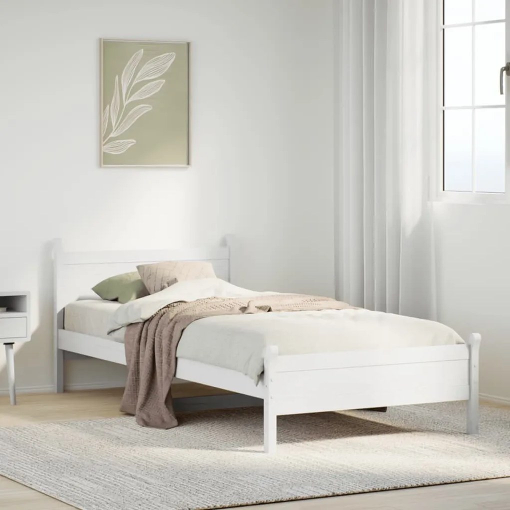 Letto Senza Materasso Bianco 90x190 Cm İn Legno Massello Pino /